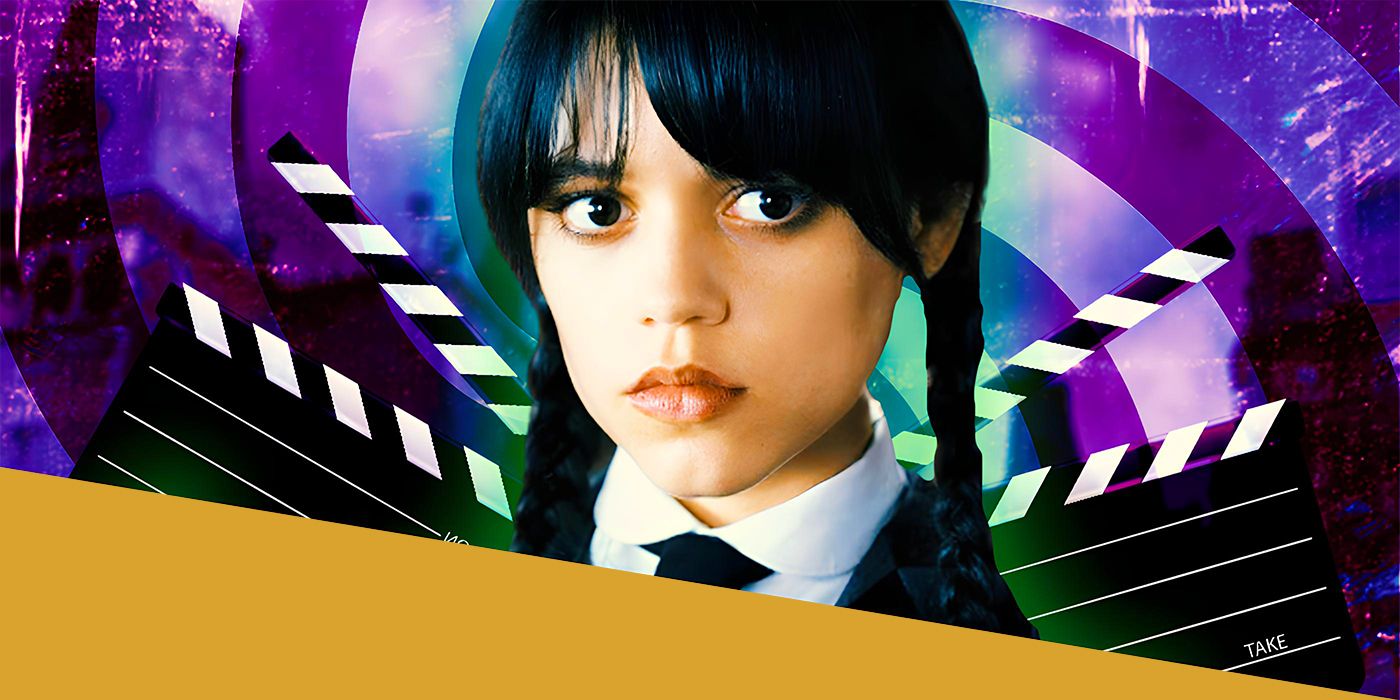 Jenna Ortega as Wednesday Addams in Front of Film Clapper Boards