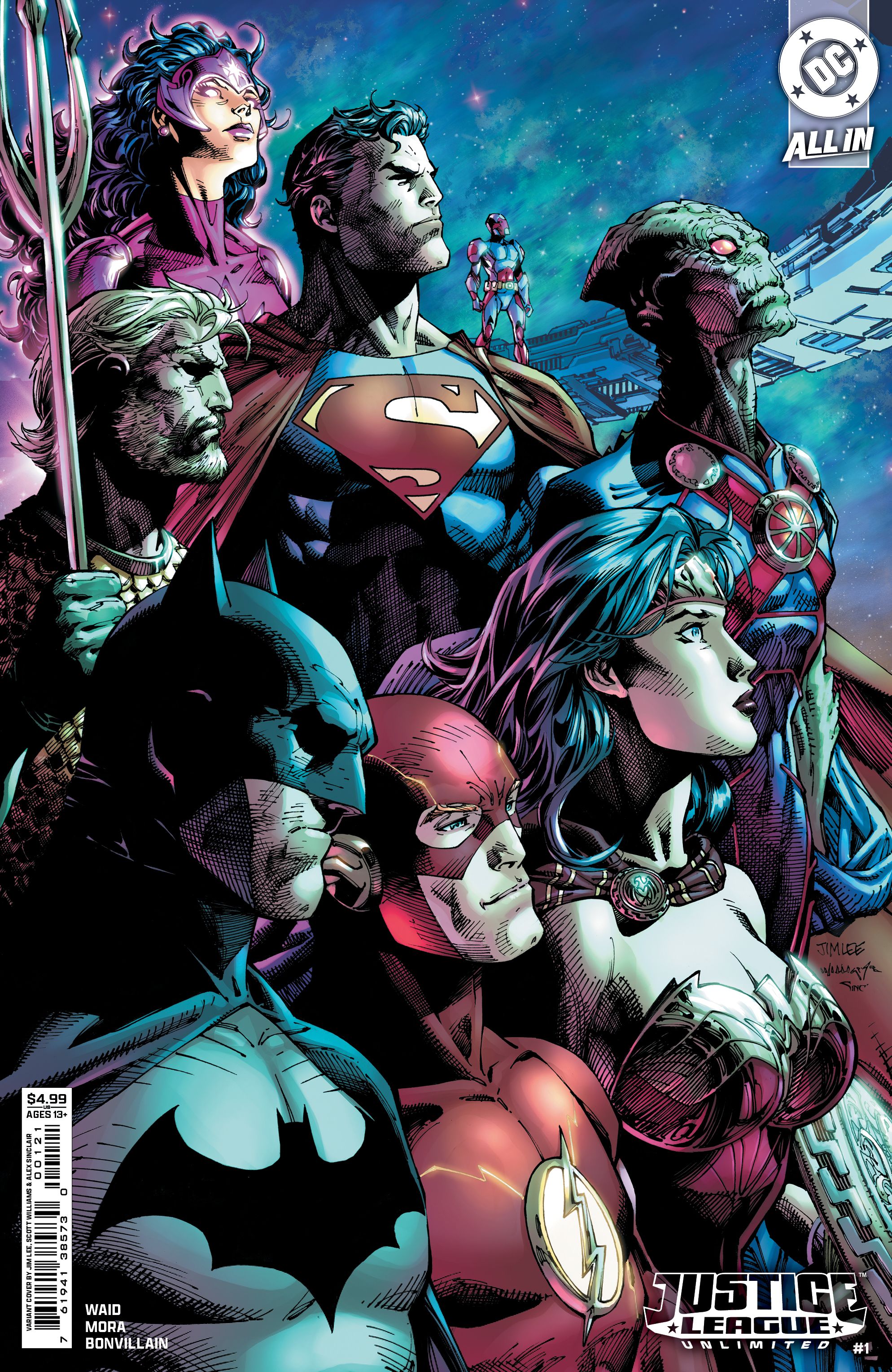 Unlimited Justice League, Lee, Williams, Sinclair Variant, the league looking away.