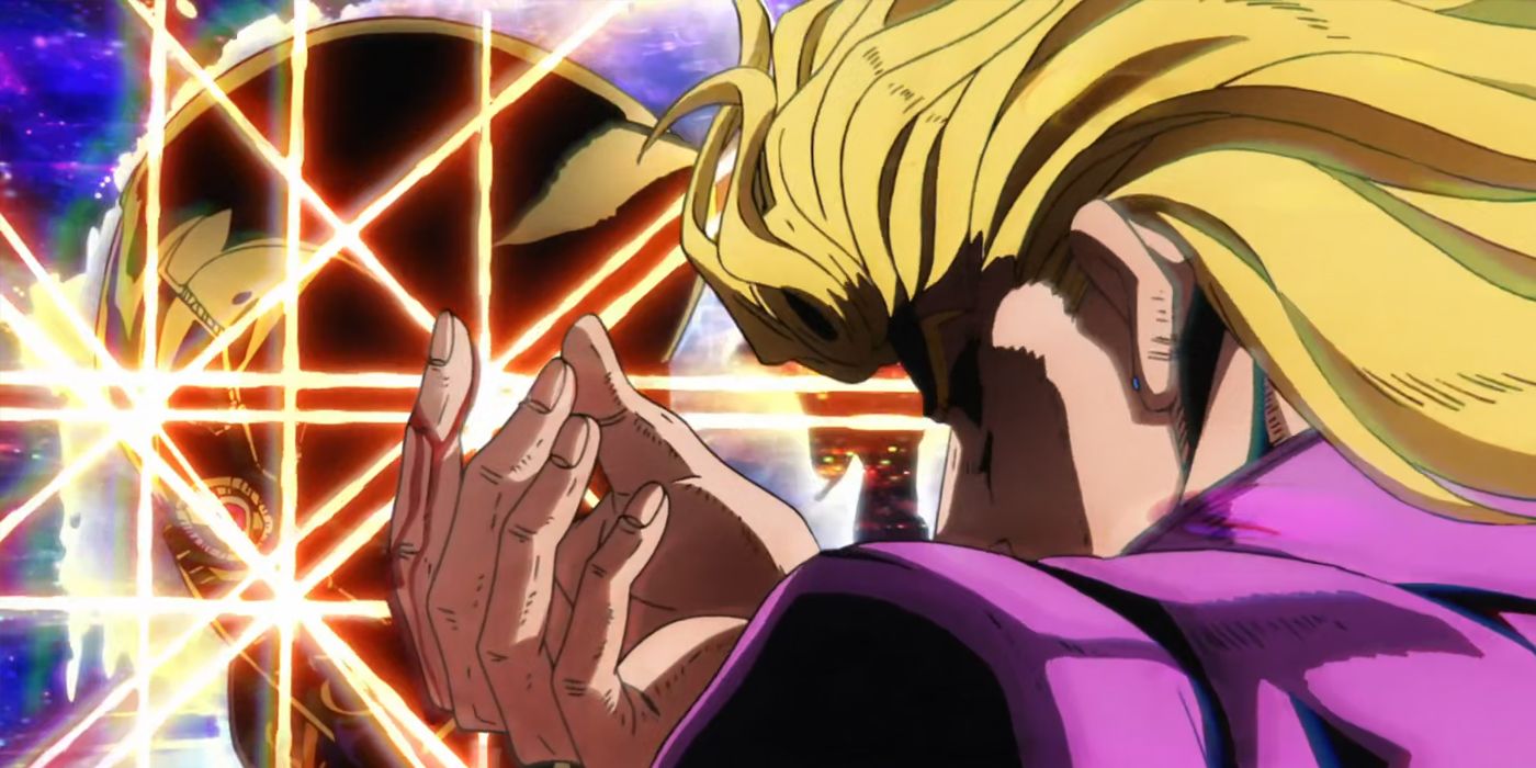 Giorno disrupts Diavolo's attempt to break the title sequence.