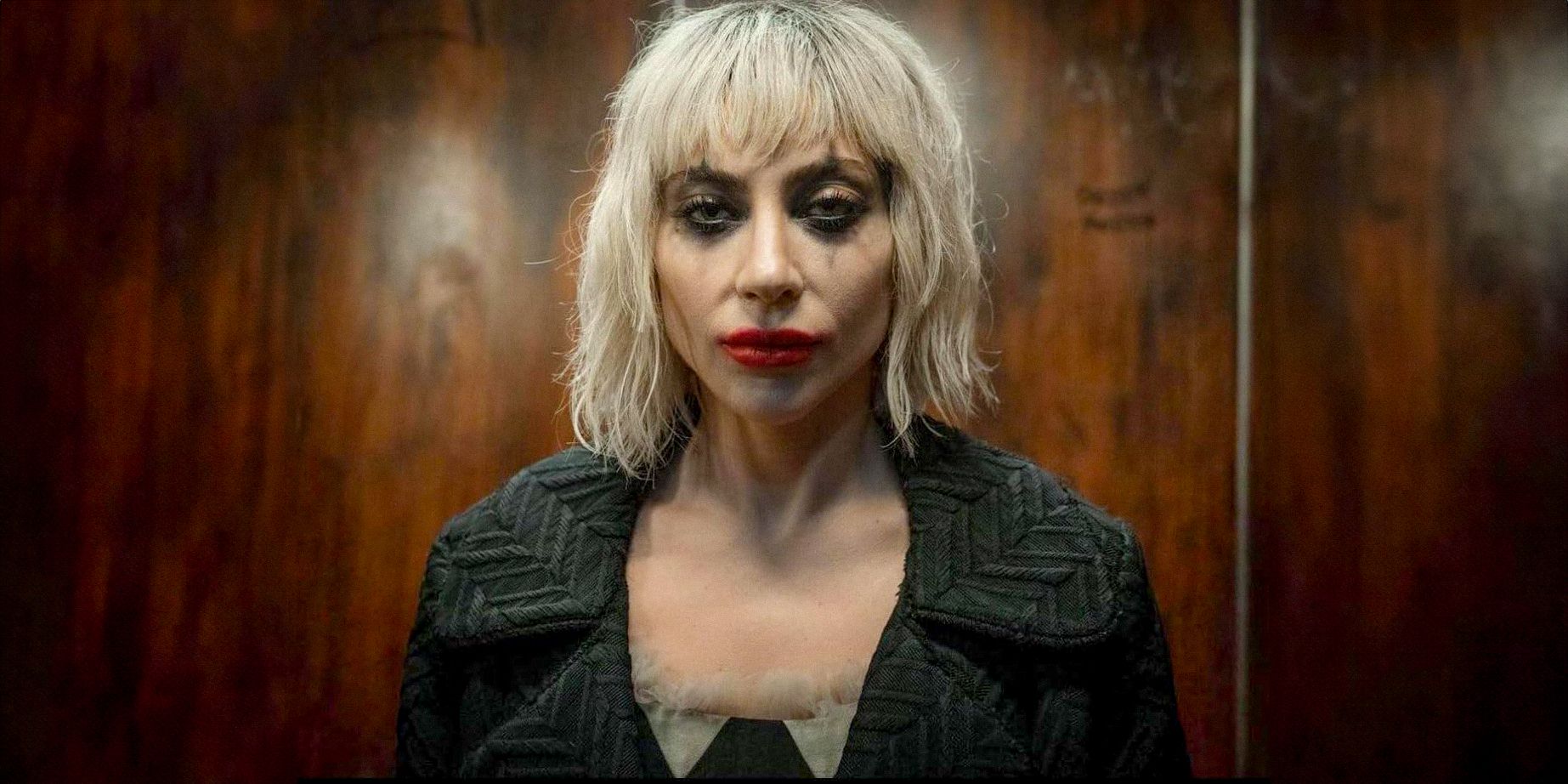 Lee Quinzel/Harley Quinn (Lady Gaga) looks serious in 