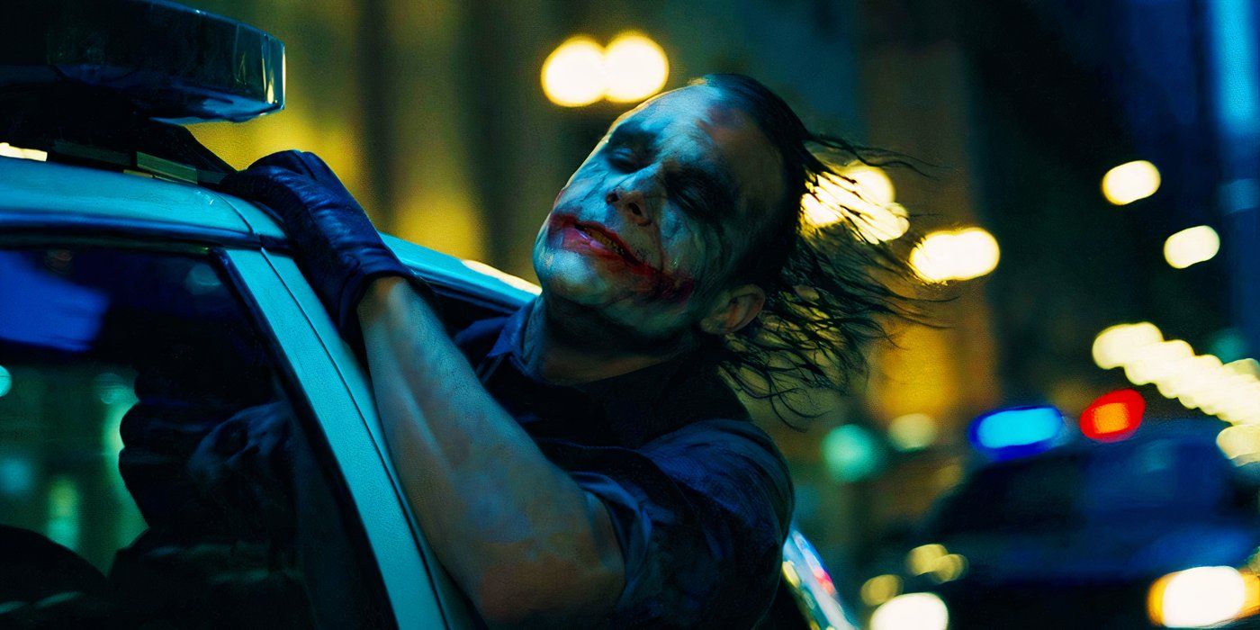 Joker in a police car in The Dark Knight