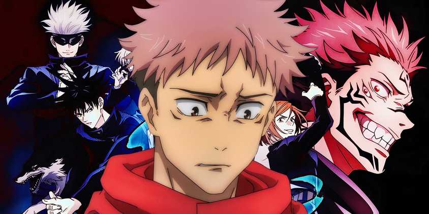 Feature header showing a depressed-looking Yuji against other Jujutsu Kaisen characters