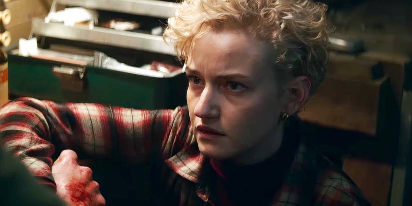 Julia Garner looking concerned in Wolf Man 2025