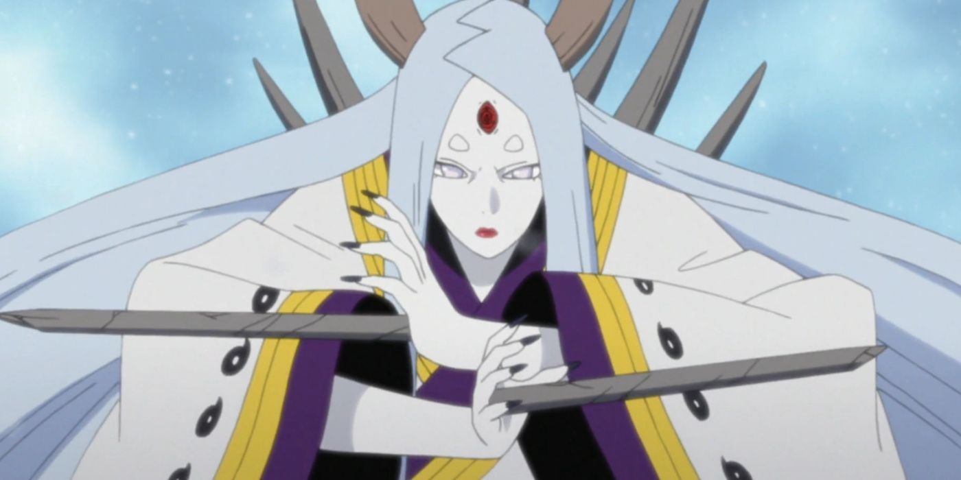 Kaguya Otsutsuki prevents some attacks during the Fourth Great Ninja War