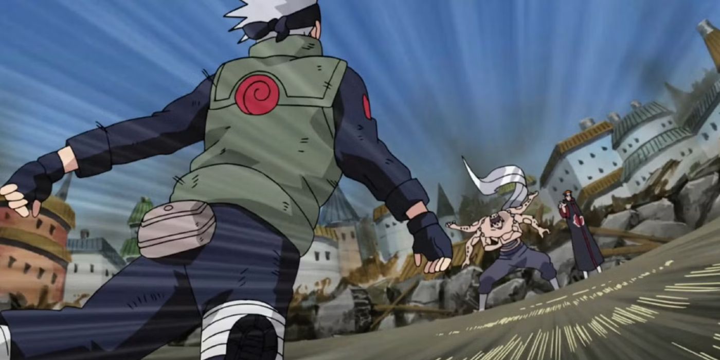 Kakashi muere de dolor cuando cae al suelo después de ser atacado por Pain.