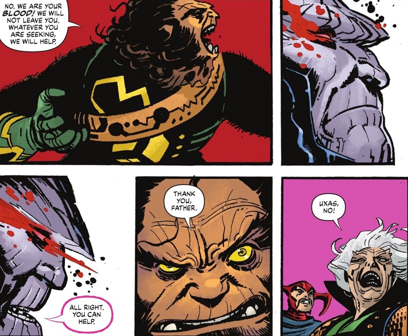 Painéis de quadrinhos: Kalibak se oferece para ajudar Darkseid, mas Darkseid tem outros planos.