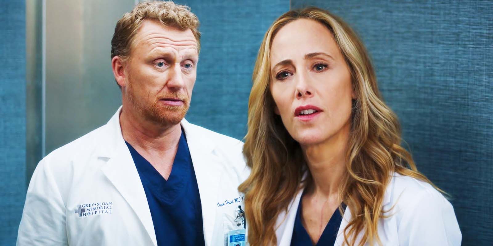 Kevin McKidd as Owen Hunt and Kim Raver as Teddy Altman in Grey's Anatomy season 21 episode 4-2