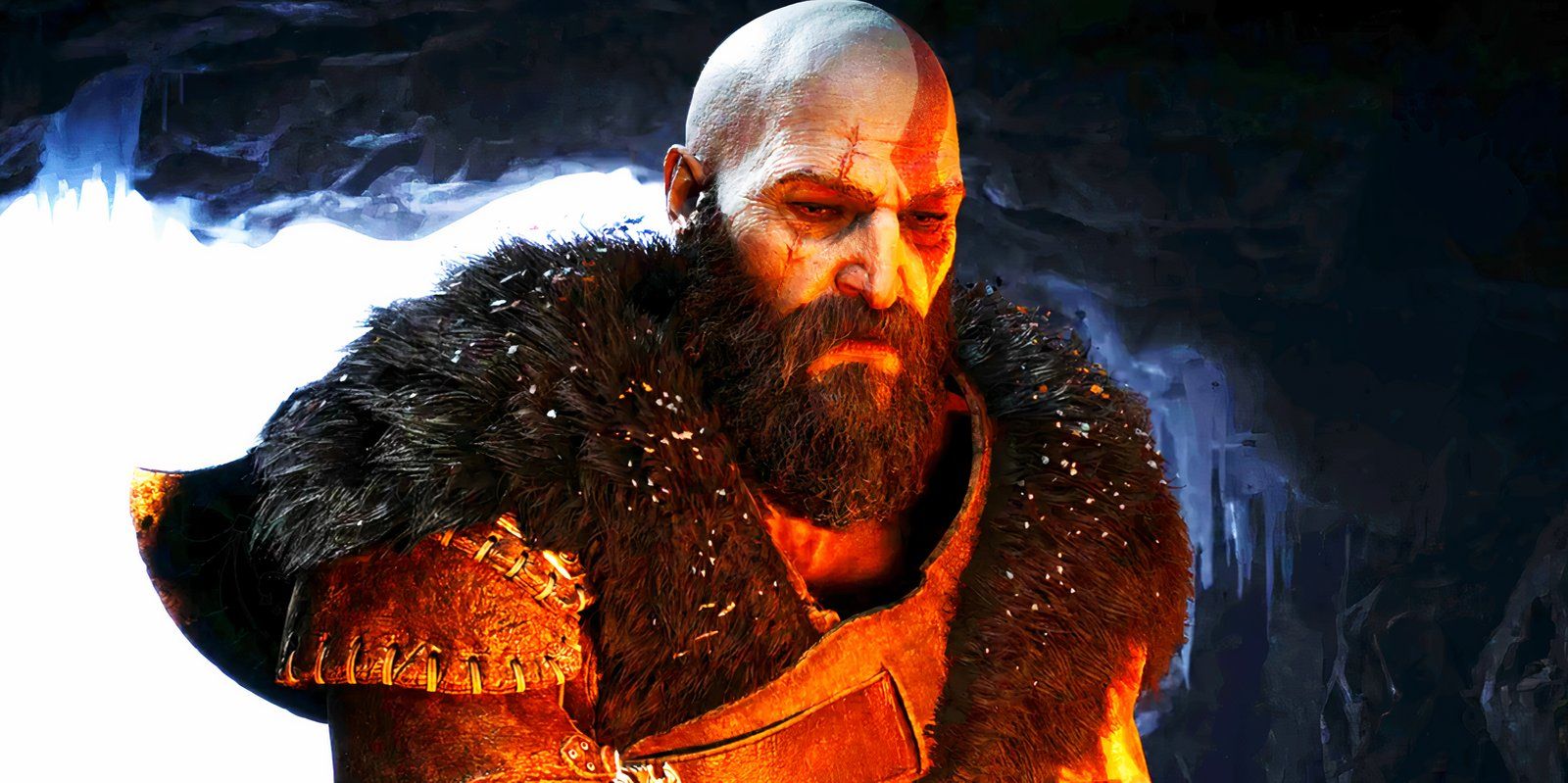 Kratos looking despondent by a fire in God of War Ragnarok