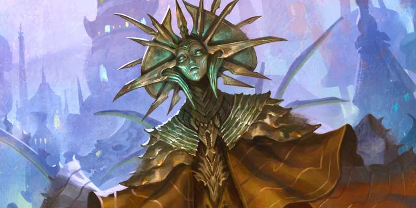 D&D's Lady of Pain in a spiked helm in close-up of artwork from the 2024 Dungeon Master's Guide.