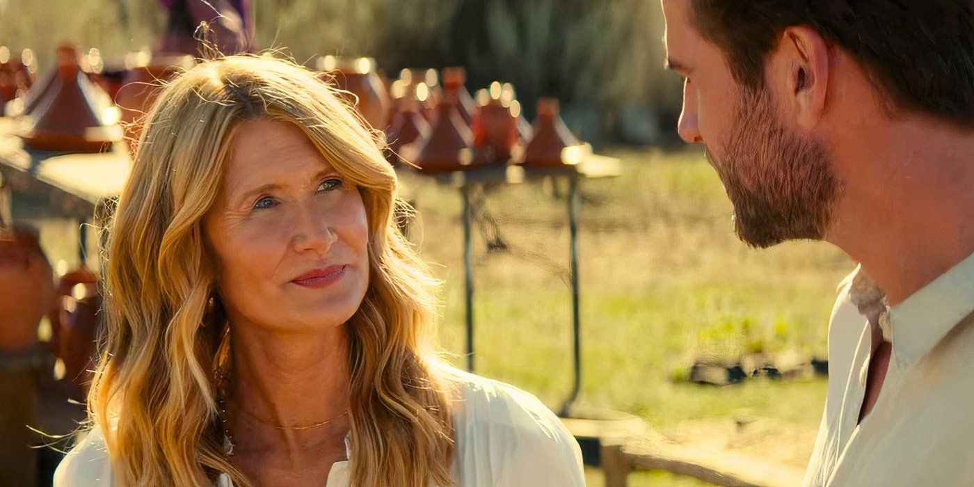 Laura Dern as Katherine smiles at Liam Hemsworth's Owen in Lonely Planet