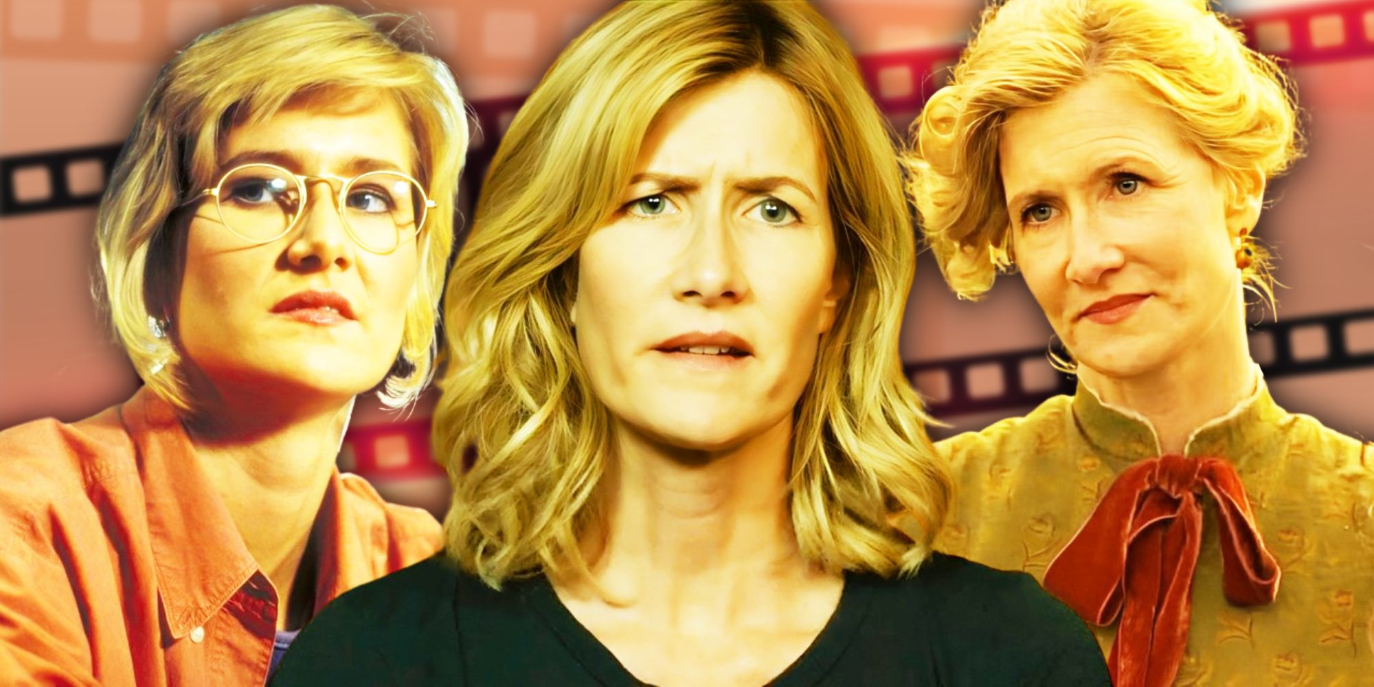 Laura Dern in Jurassic Park to the left, The Tale in the middle, and Little Women to the right