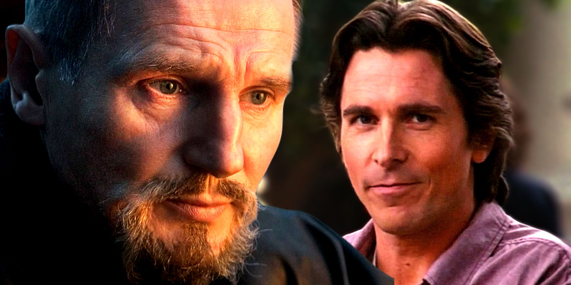 Liam Neeson's Ra's Al Ghul meditates in Batman Begins and Christian Bale's Bruce Wayne is happy in the ending of The Dark Knight Rises.