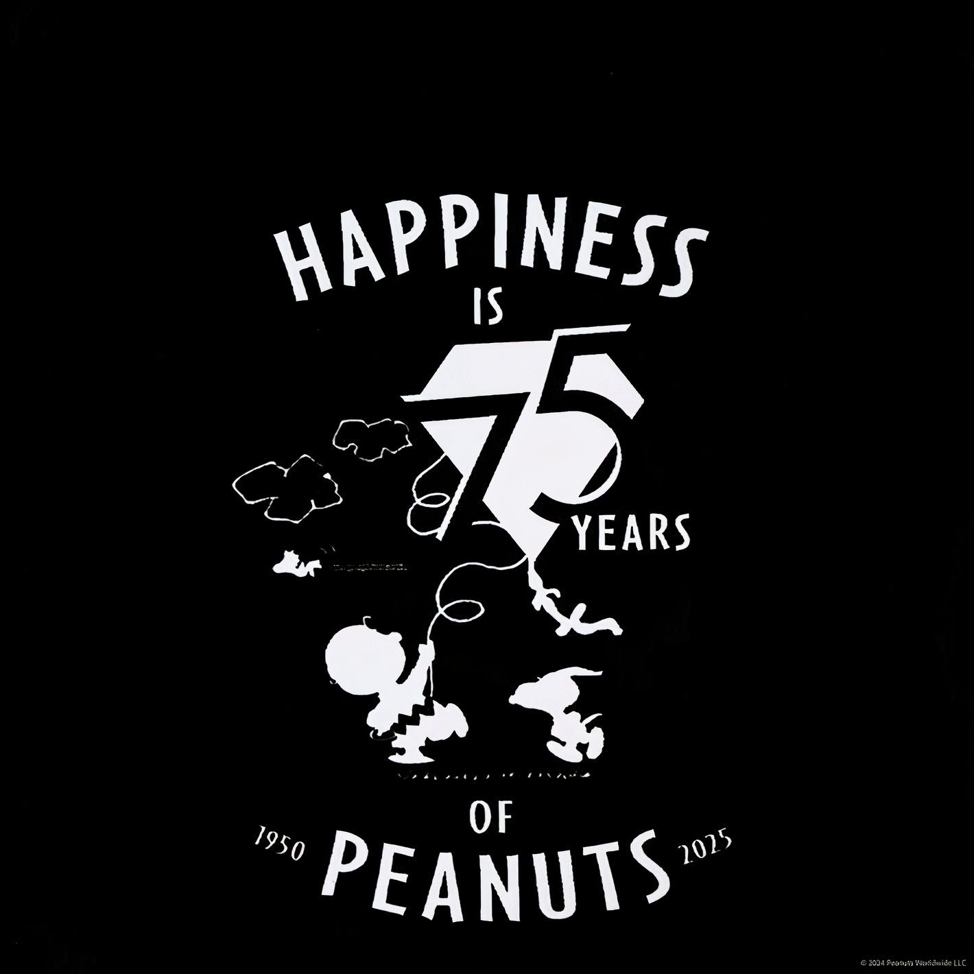 Logotipo "Felicidade são 75 anos de Peanuts".