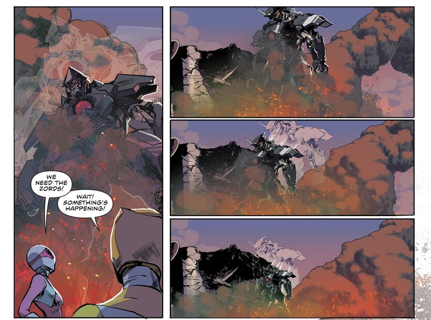 Lord Drakkon's Black Dragon zord armor shrinks from giant to normal monster size in Mighty Morphin Power Rangers #4