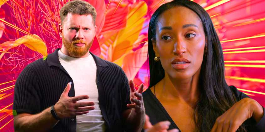 Love Is Blind season 7 Stephen Richardson and Monica David in side by side images looking upset