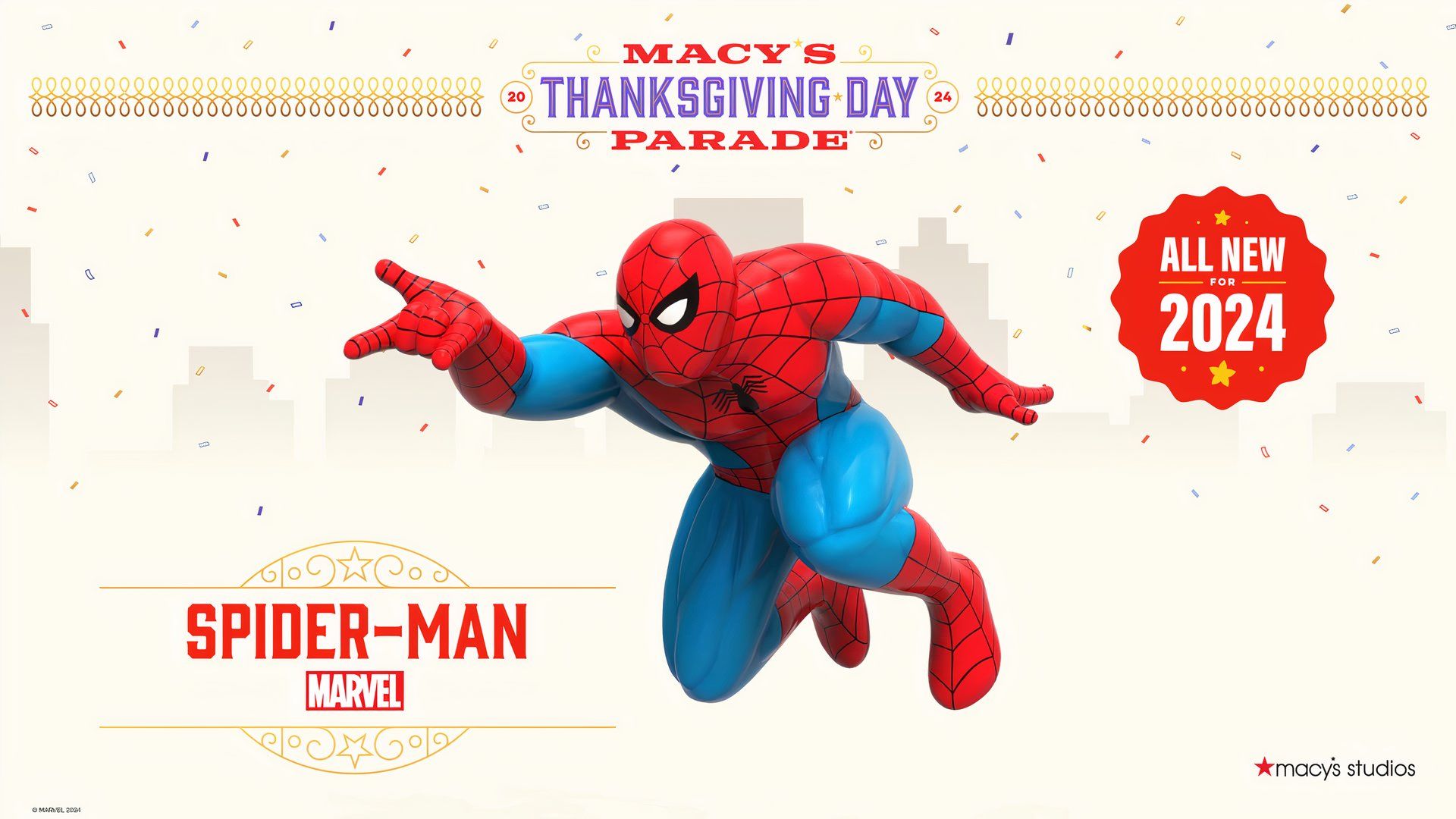 A nova versão do balão do Homem-Aranha da Parada do Dia de Ação de Graças da Macy's.