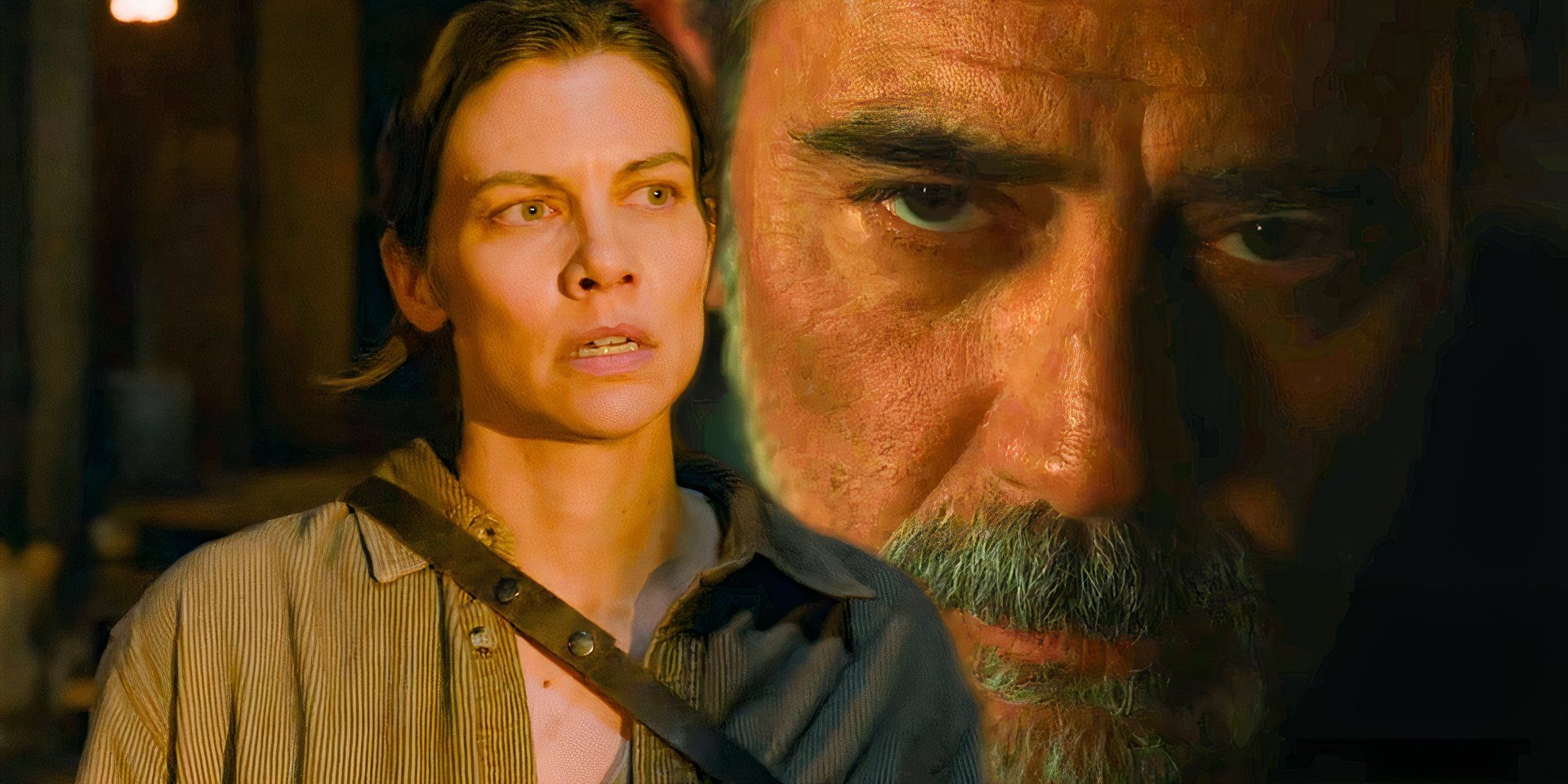 Maggie looking off to the side next to Negan looking defeated in The Walking Dead Dead City