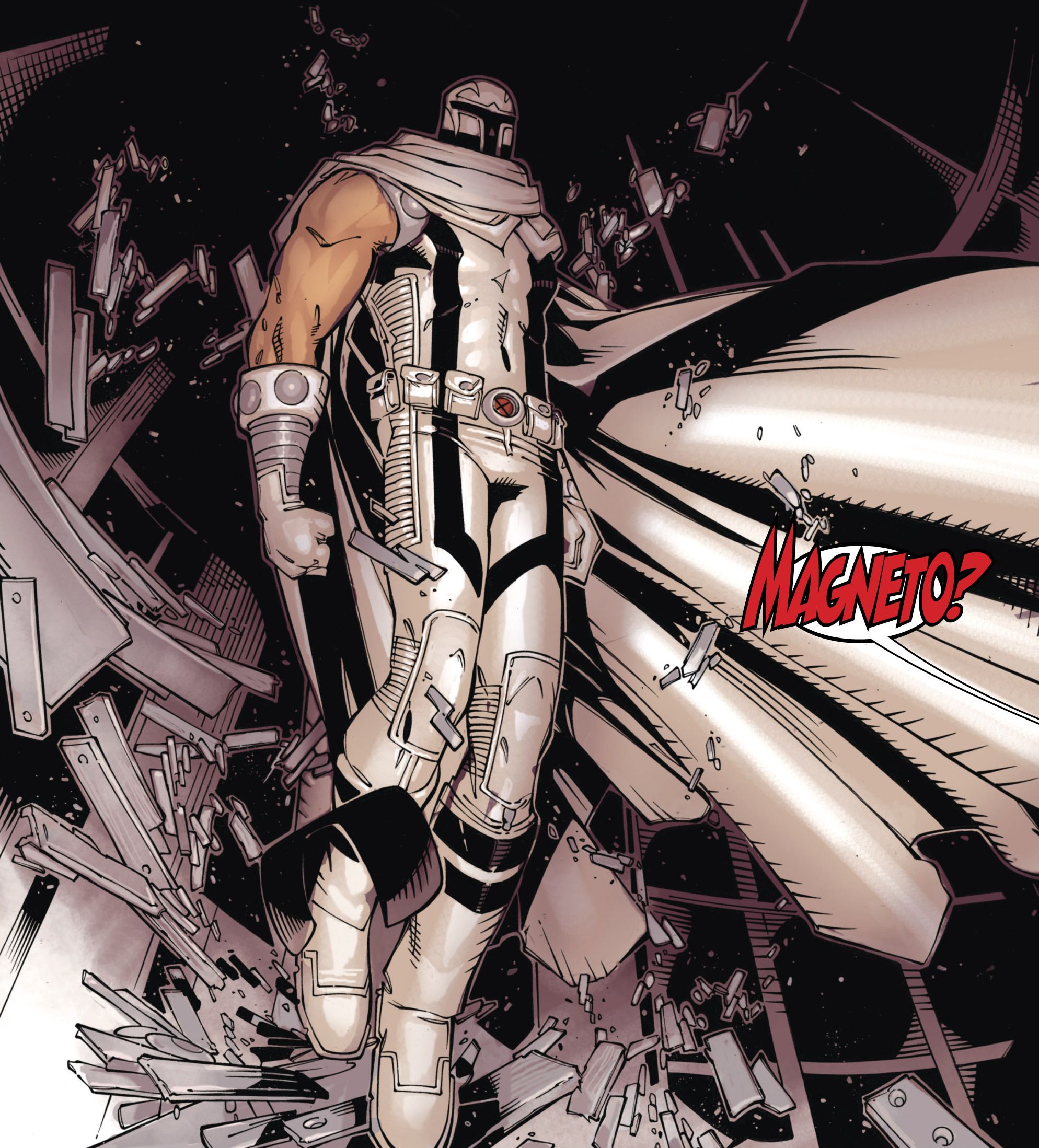 Magneto em traje branco e capacete Uncanny X-Men 