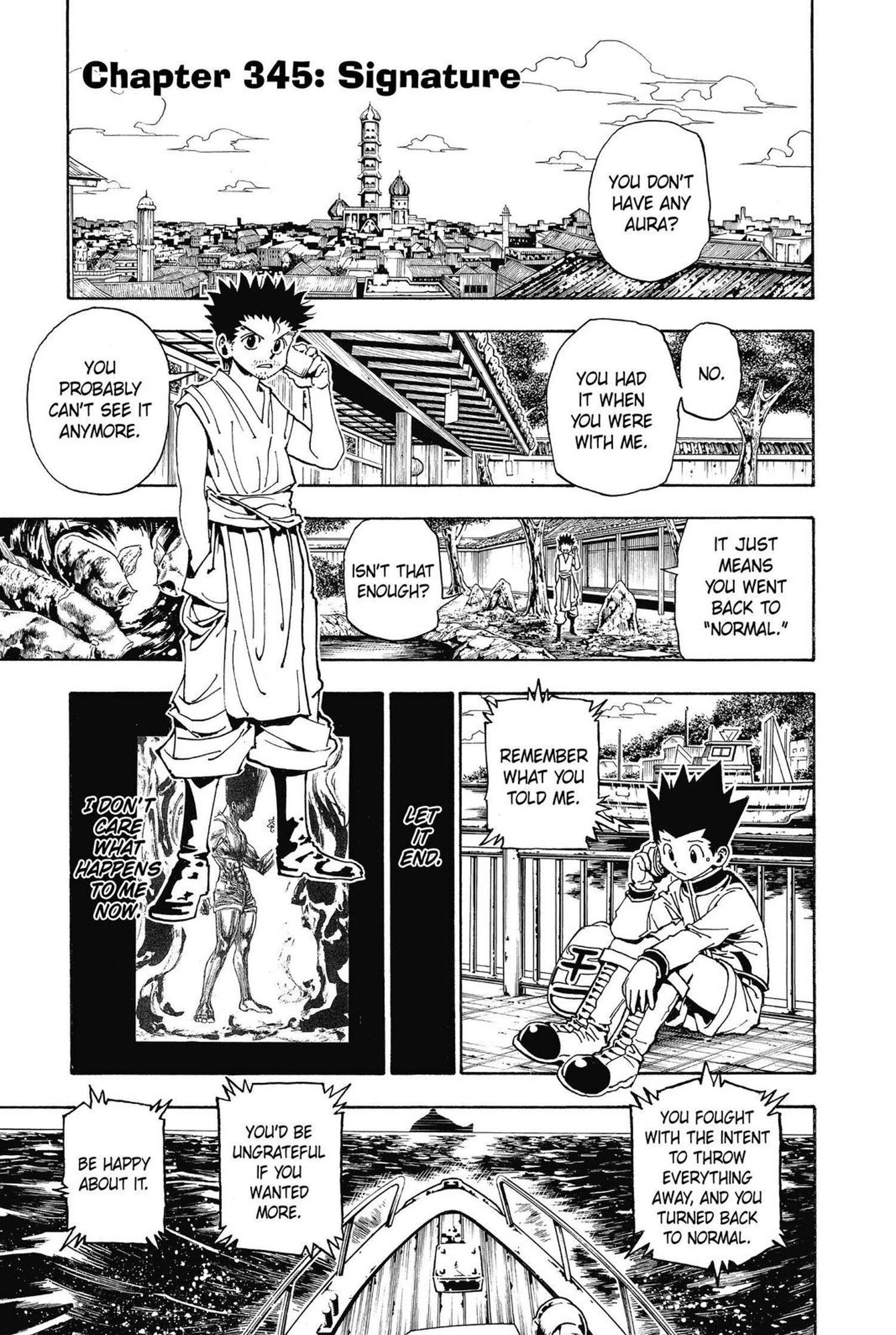 Painel de mangá de Ging e Gon falando ao telefone