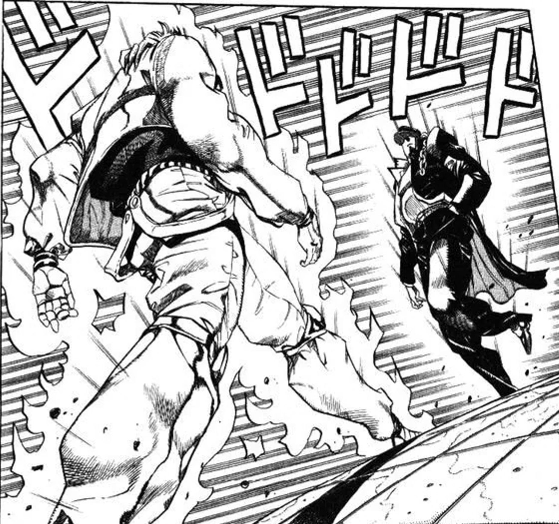 manga panel of Jotaro and Dio walking up to each other