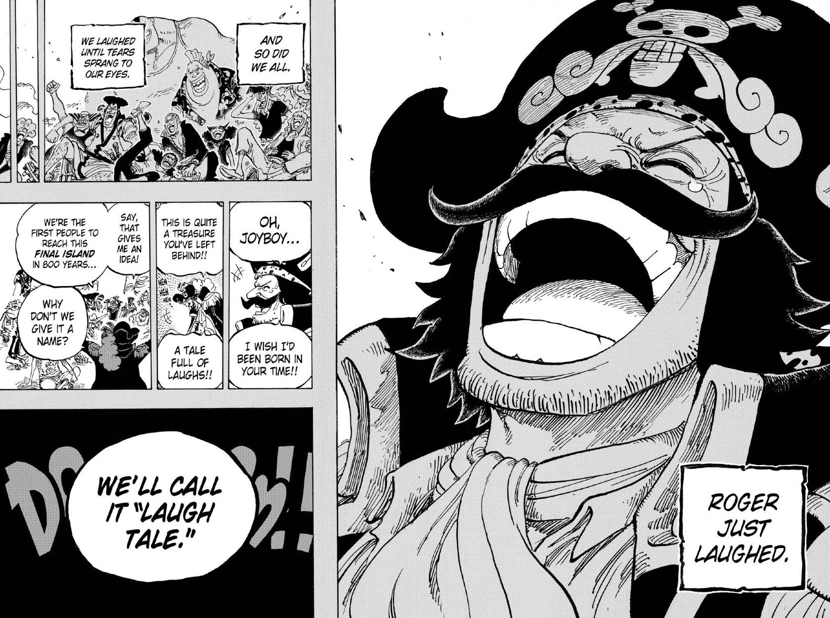 Manga panel of Roger and his crew laughing at the One Piece