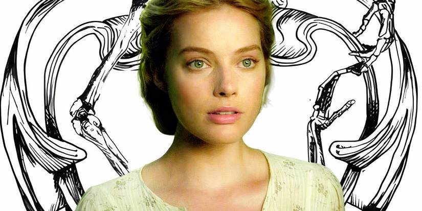 Margot Robbie as Jane from The Legend of Tarzan in front of the Wuthering Heights logo