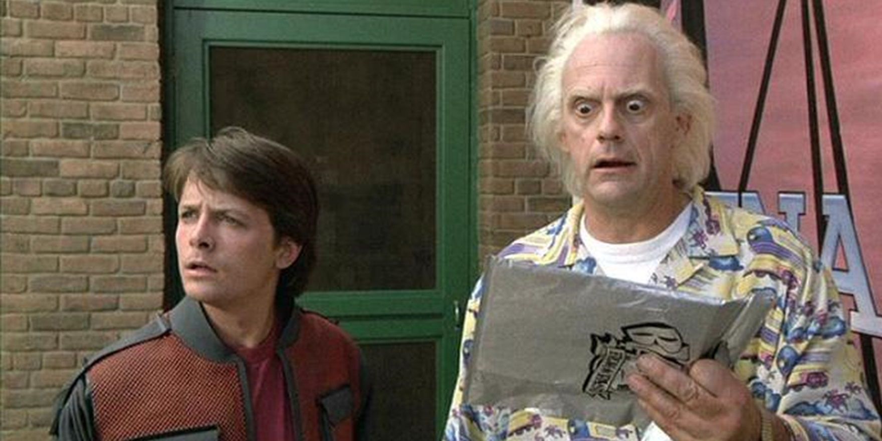 Marty looking off-screen as Doc finds the almanac in Back to the Future Part II