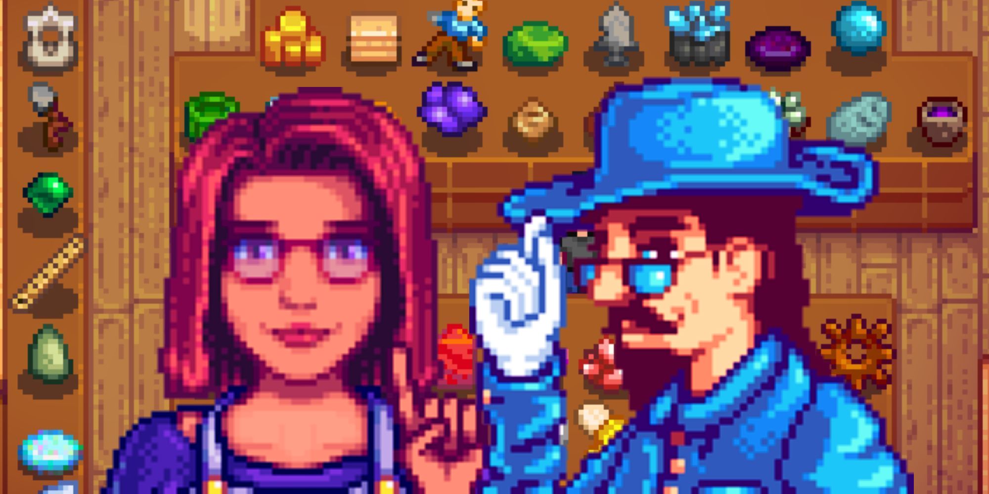 Maru and Gunther in the Stardew Valley museum.