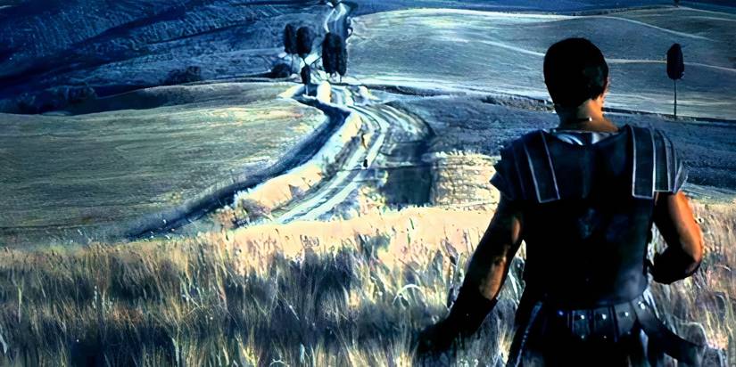 Maximus standing in a wheat field in his dream in Gladiator (2000)