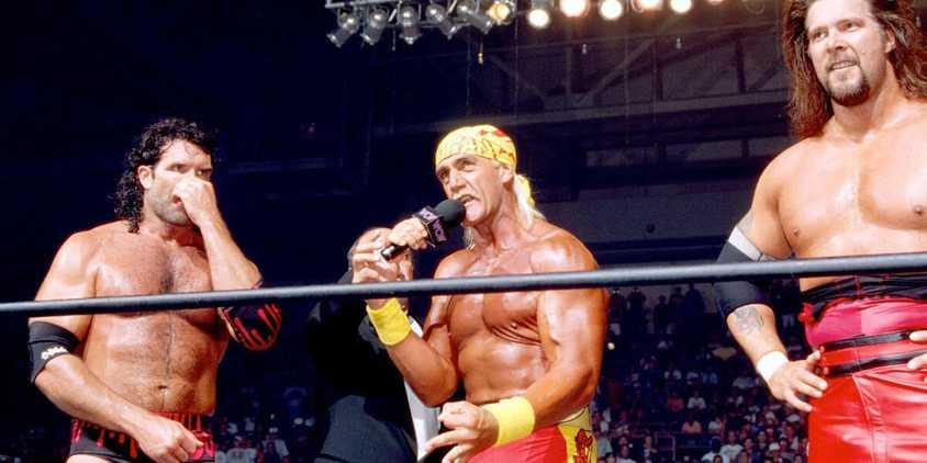 Mean Gene Okerlund interviews Hulk Hogan moments after his heel turn joining Kevin Nash and Scott Hall in the nWo at WCW Bash at the Beach 1996