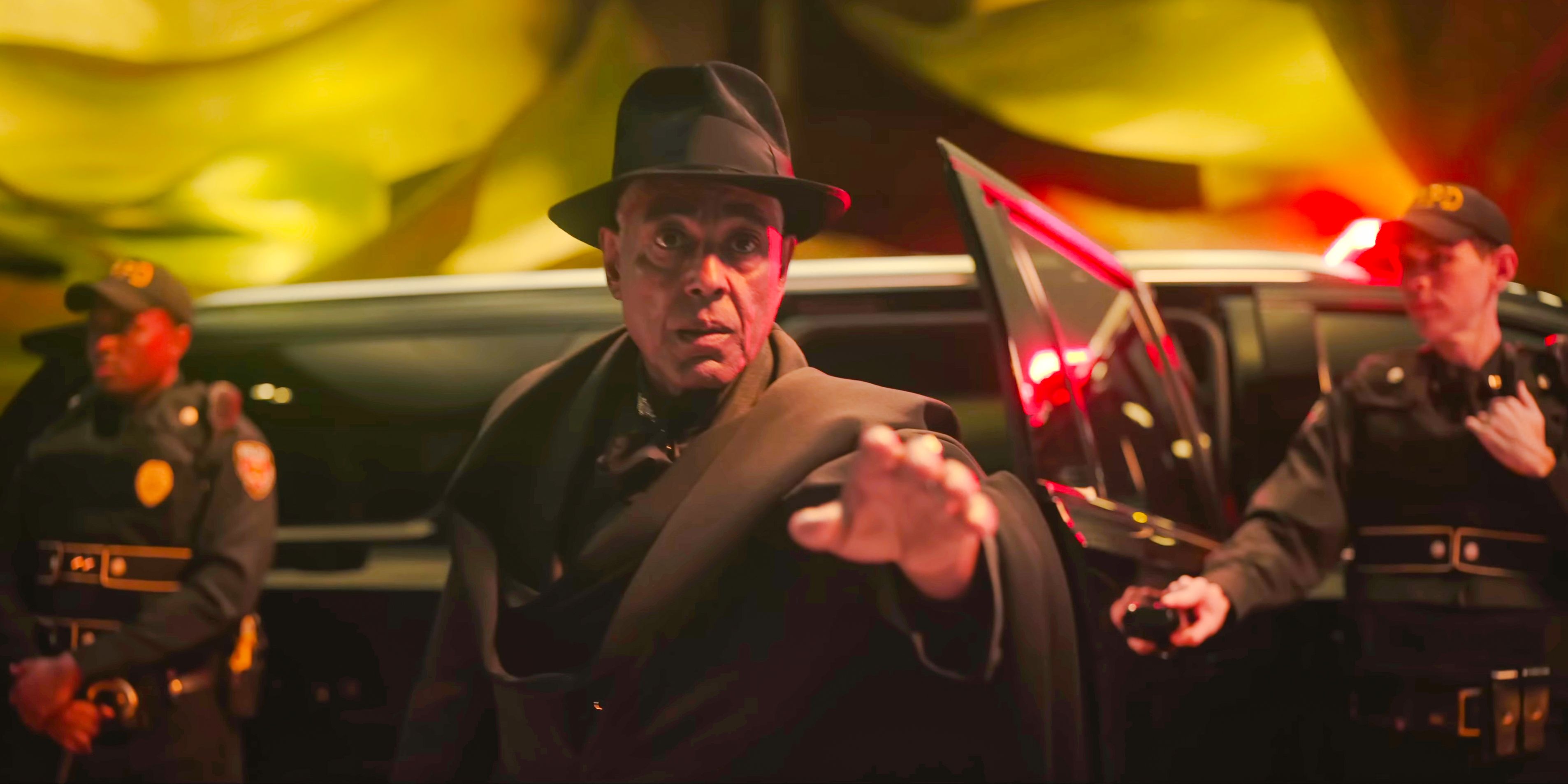 Mayor Cicero (Giancarlo Esposito) getting out of a limousine in Megalopolis