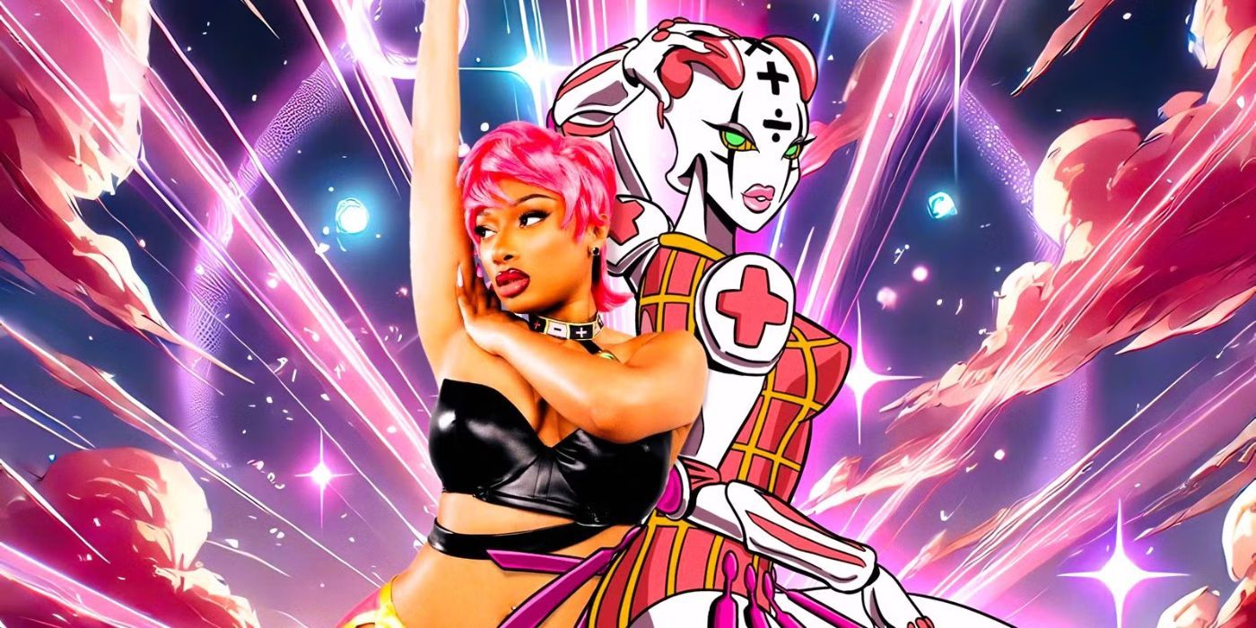 Megan Thee Stallion in a Trish Una cosplay from Jojo's Bizarre Adventures