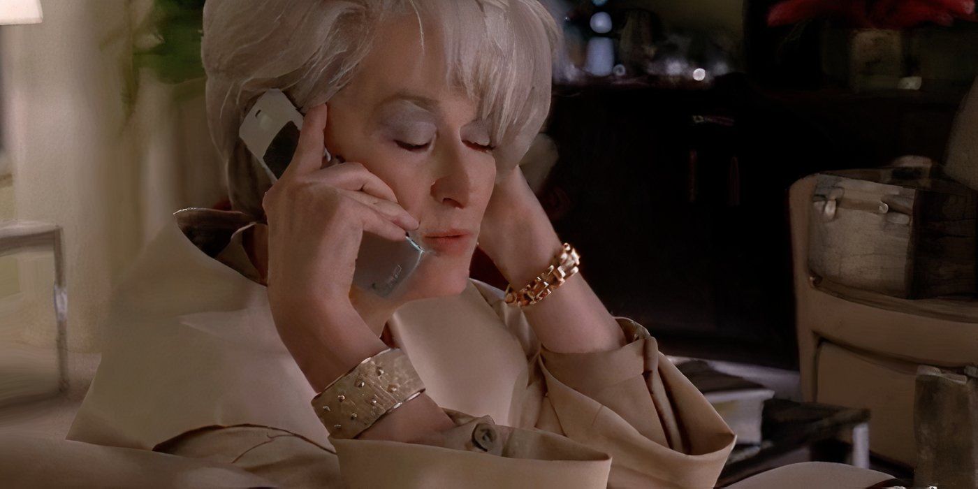 Meryl Streed as Miranda talking on the phone in The Devil Wears Prada