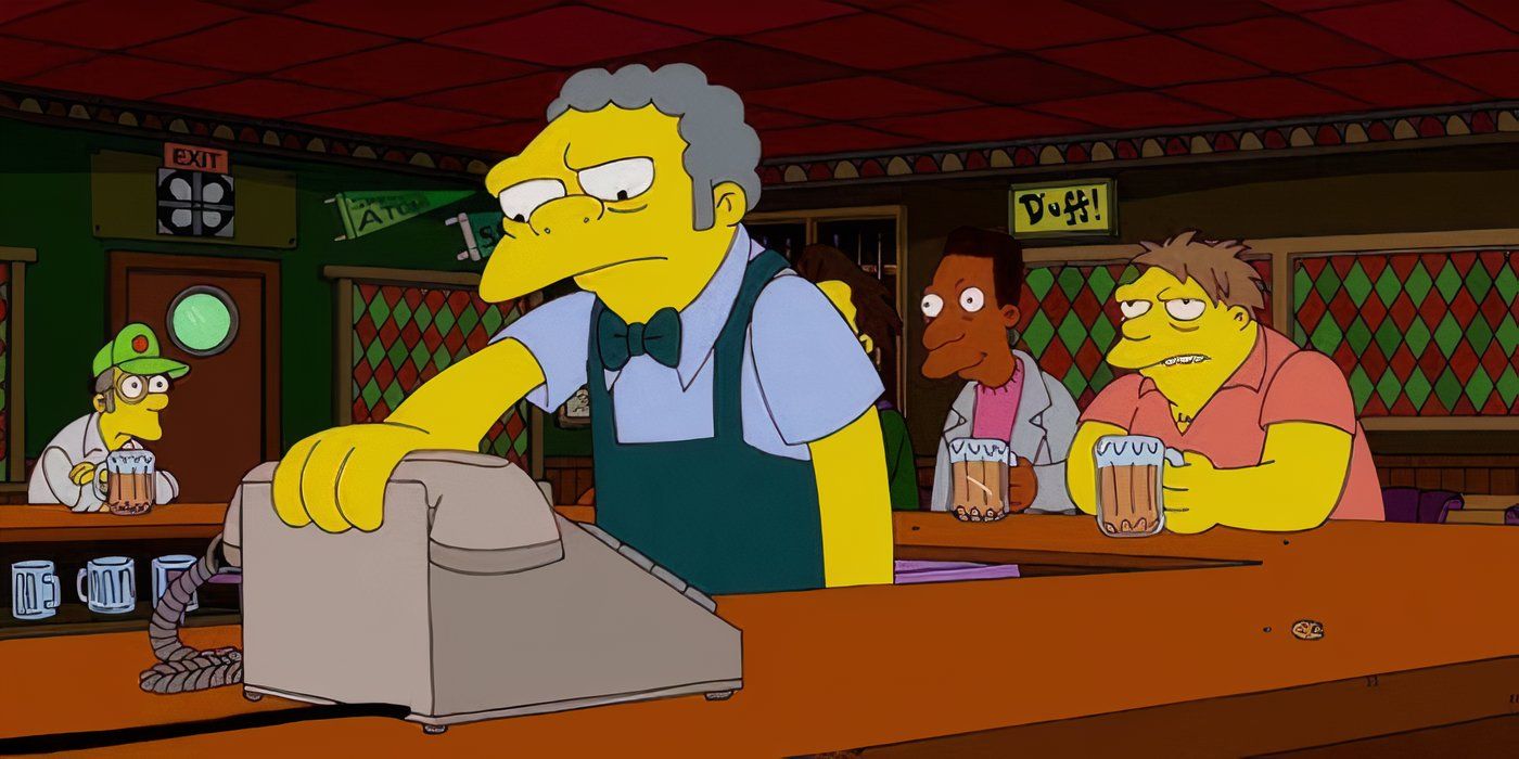 Moe looking defiantly at the phone after Fat Tony calls in The Simpsons