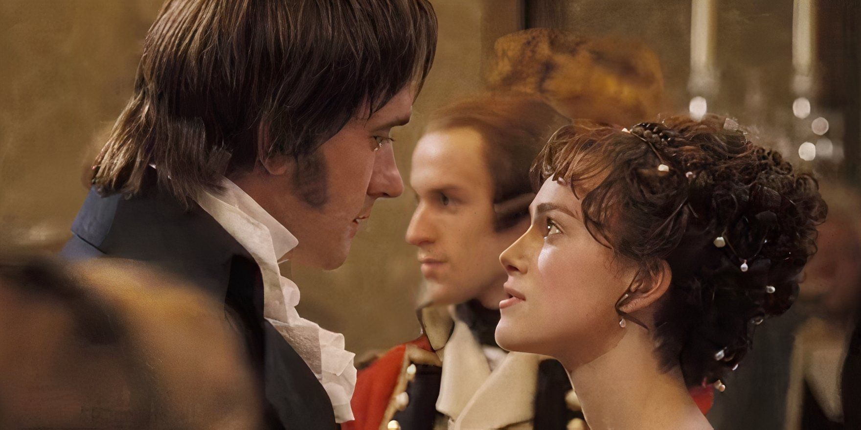 Mr Darcy and Elizabeth arguing at a ball in Pride and Prejudice 2005