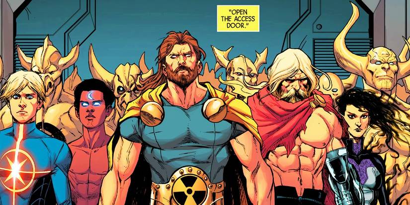 Comic book panel: Multiversal Avengers assemble in Marvel Comics' Time Runs Out