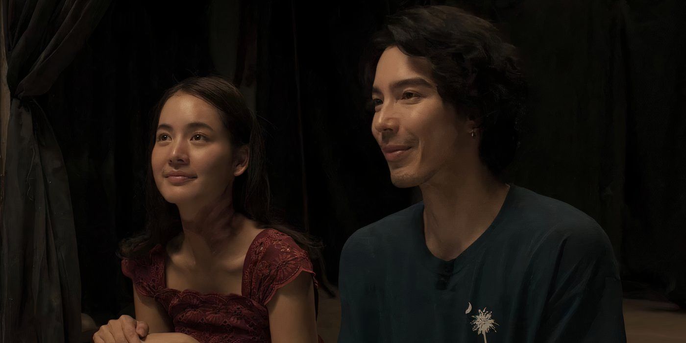 A couple smiling in the 2024 Thai horror movie My Boo