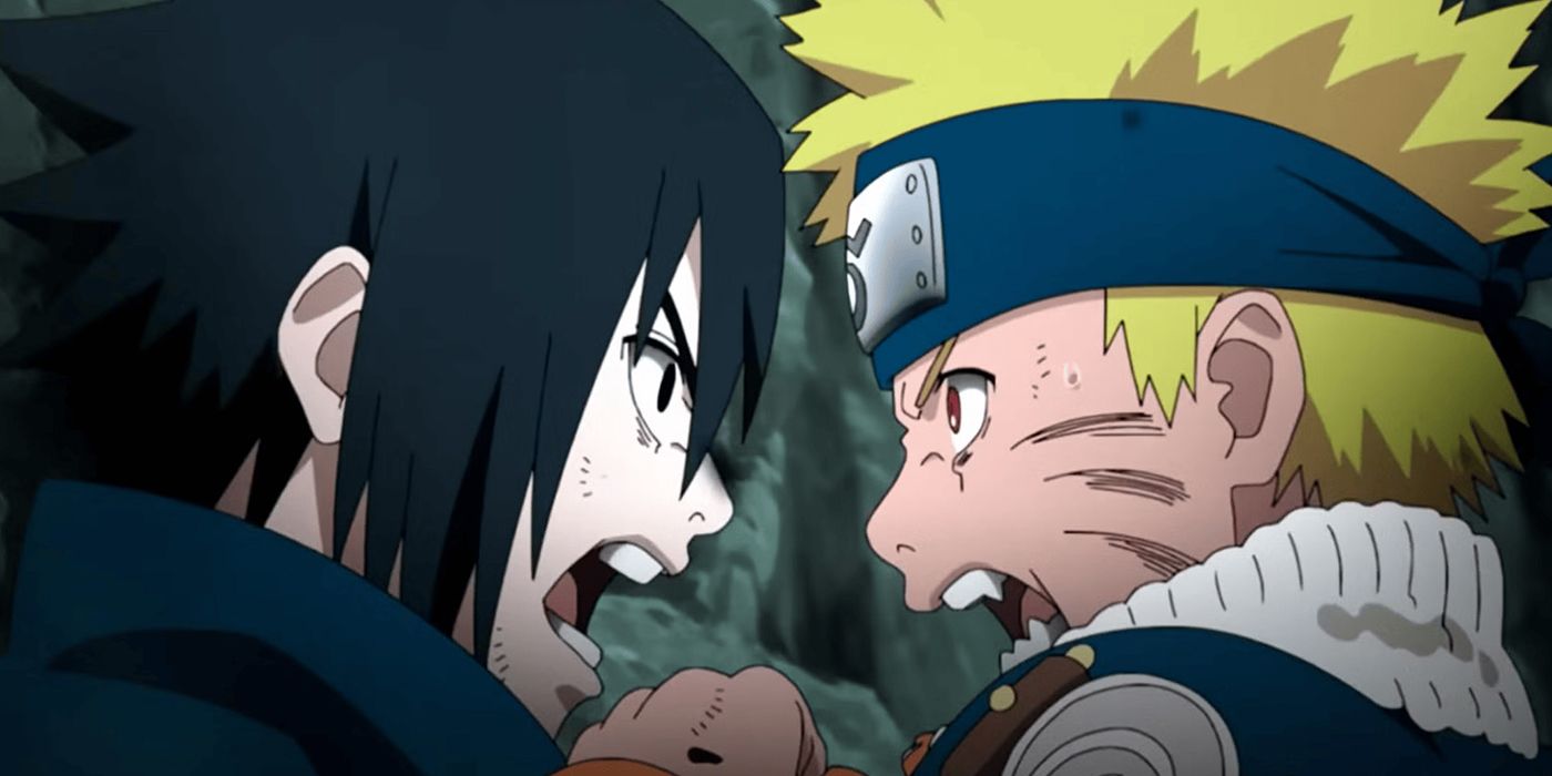 naruto and sasuke fighting at the end of 'sasuke recovery mission' arc