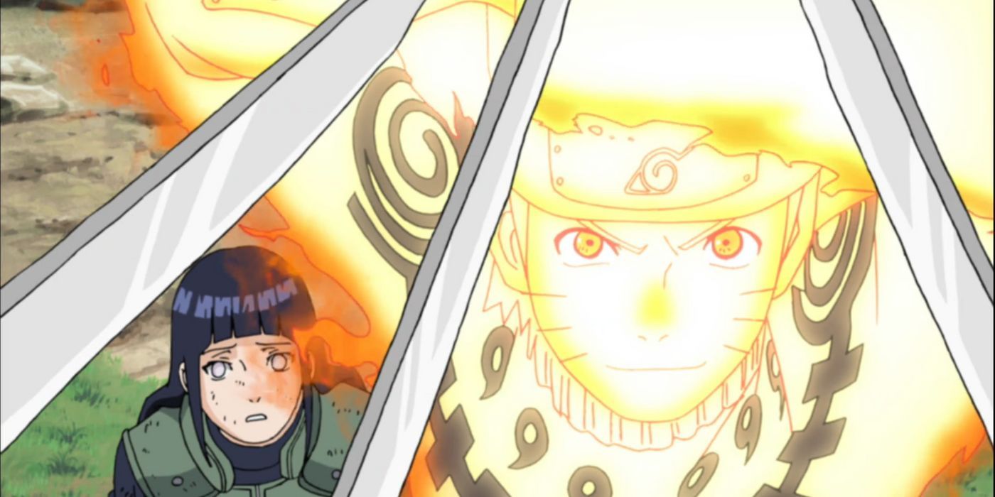 Naruto Uzumaki blocks some swords to save Hinata Hyuga