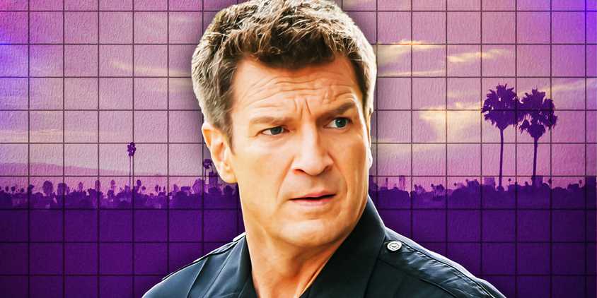 Nathan Fillion as John Nolan in The Rookie in front of an LA backdrop