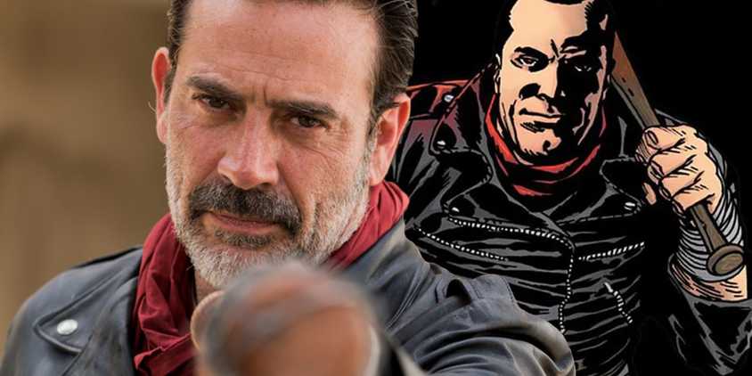 Negan from the Walking Dead TV show (left) and the Deluxe version of the Walking Dead comics (right.)