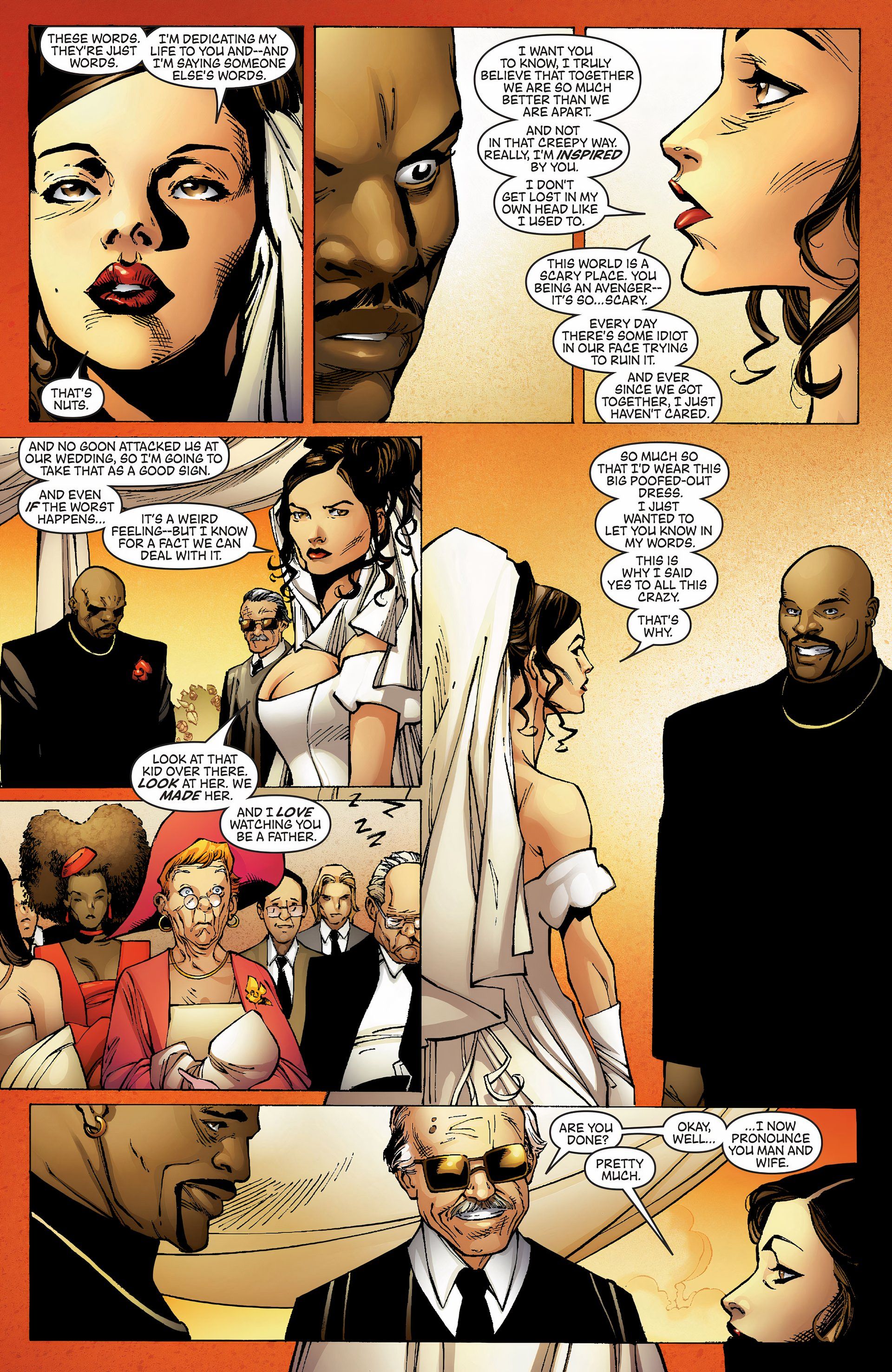 Stan Lee officiates the wedding of Luke Cage and Jessica Jones.