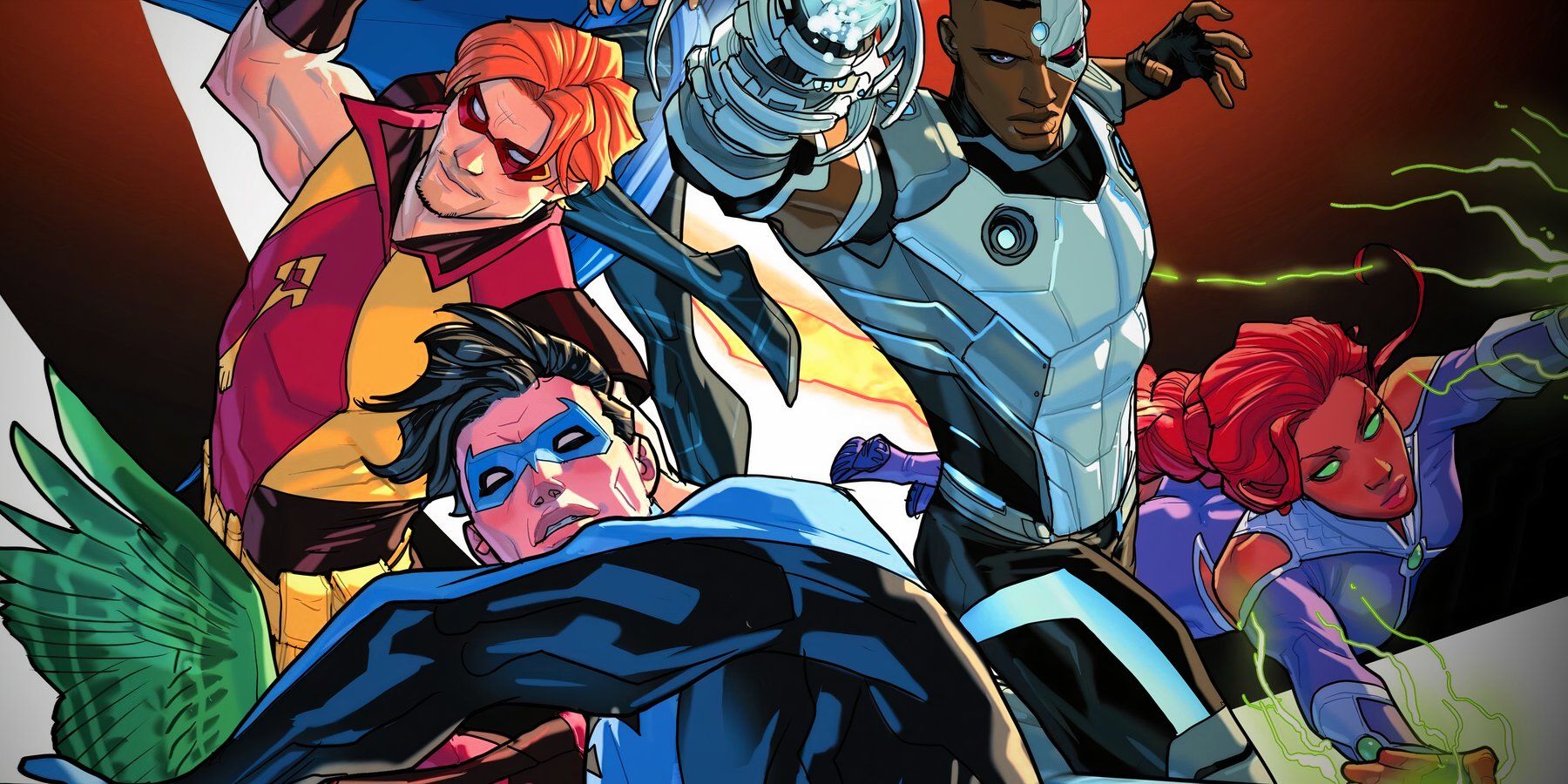 New Titans Roster Comic Art of Nightwing, Arsenal, Starfire and Cyborg