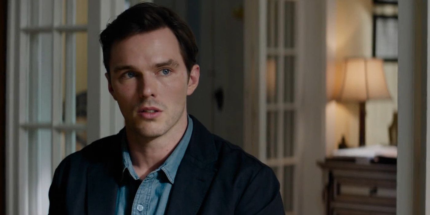 Nicholas Hoult Juror #2 Justin sitting in living room looking concerned 