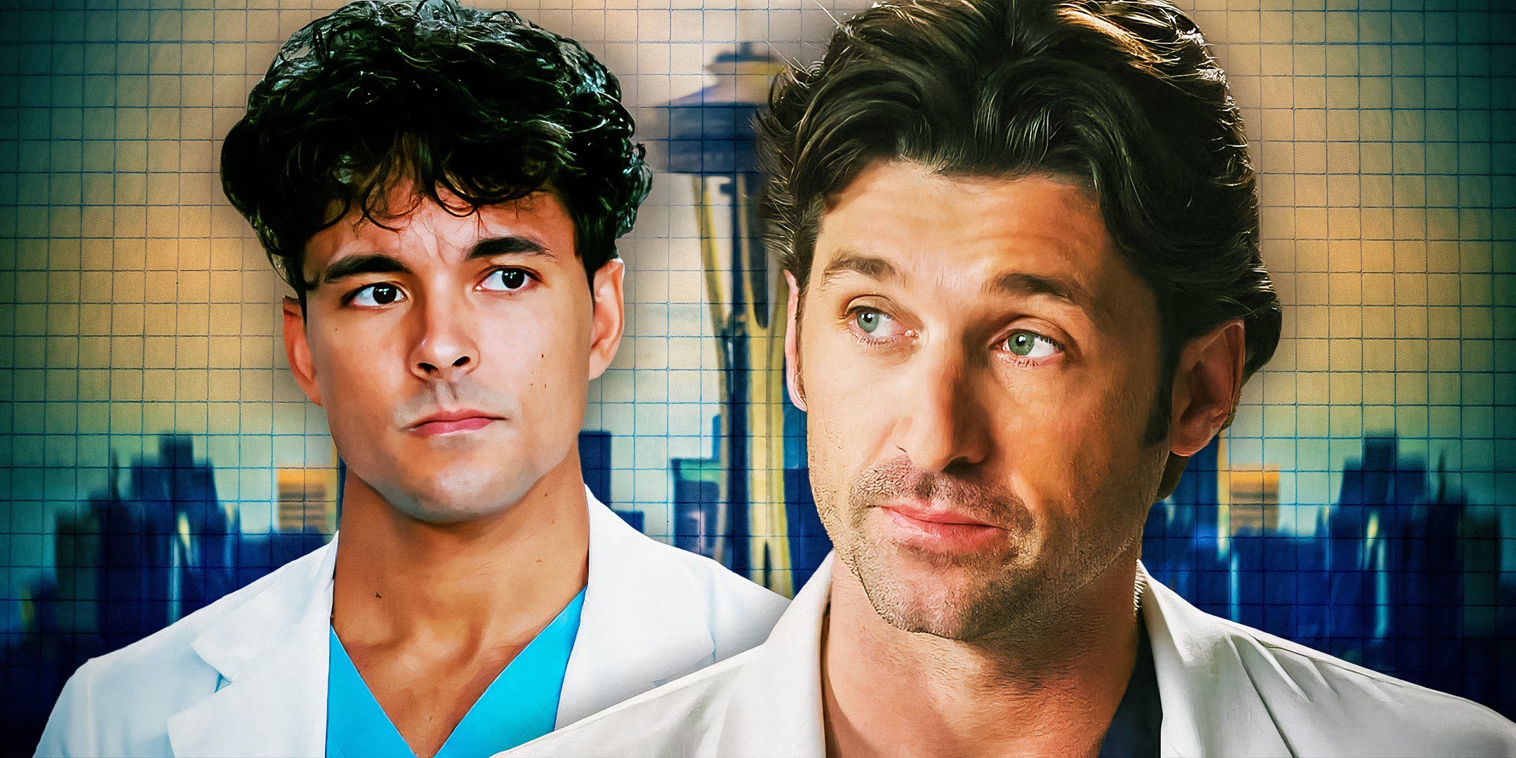 Nico Terjo como Lucas Adams y Patrick Dempsey como Derek Shepherd en Grey's Anatomy