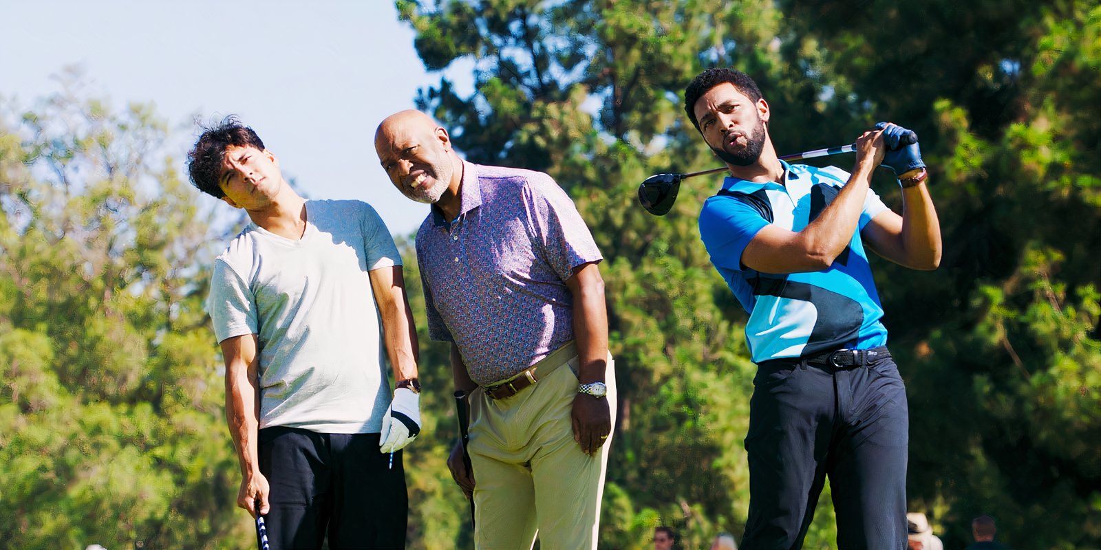 Niko Terho as Lucas Adams, James Pickens Jr. as Richard Webber and Anthony Hill as Winston Ndugu in Grey's Anatomy season 21 episode 2