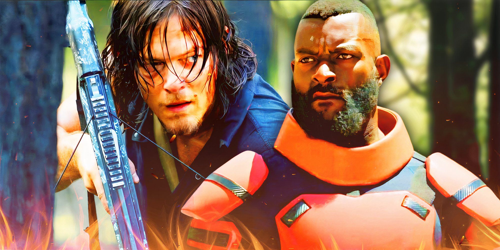 Norman Reedus as Daryl Dixon and Michael James Shaw as Mercer in The Walking Dead