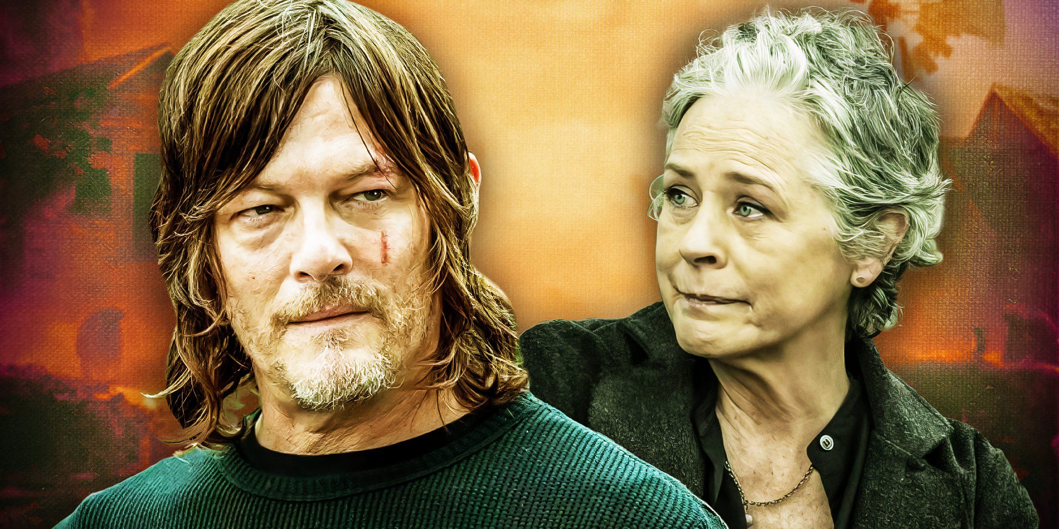 Norman Reedus as Daryl Dixon in The Walking Dead: Daryl Dixon and Melissa McBride as Carol Peletier in The Walking Dead