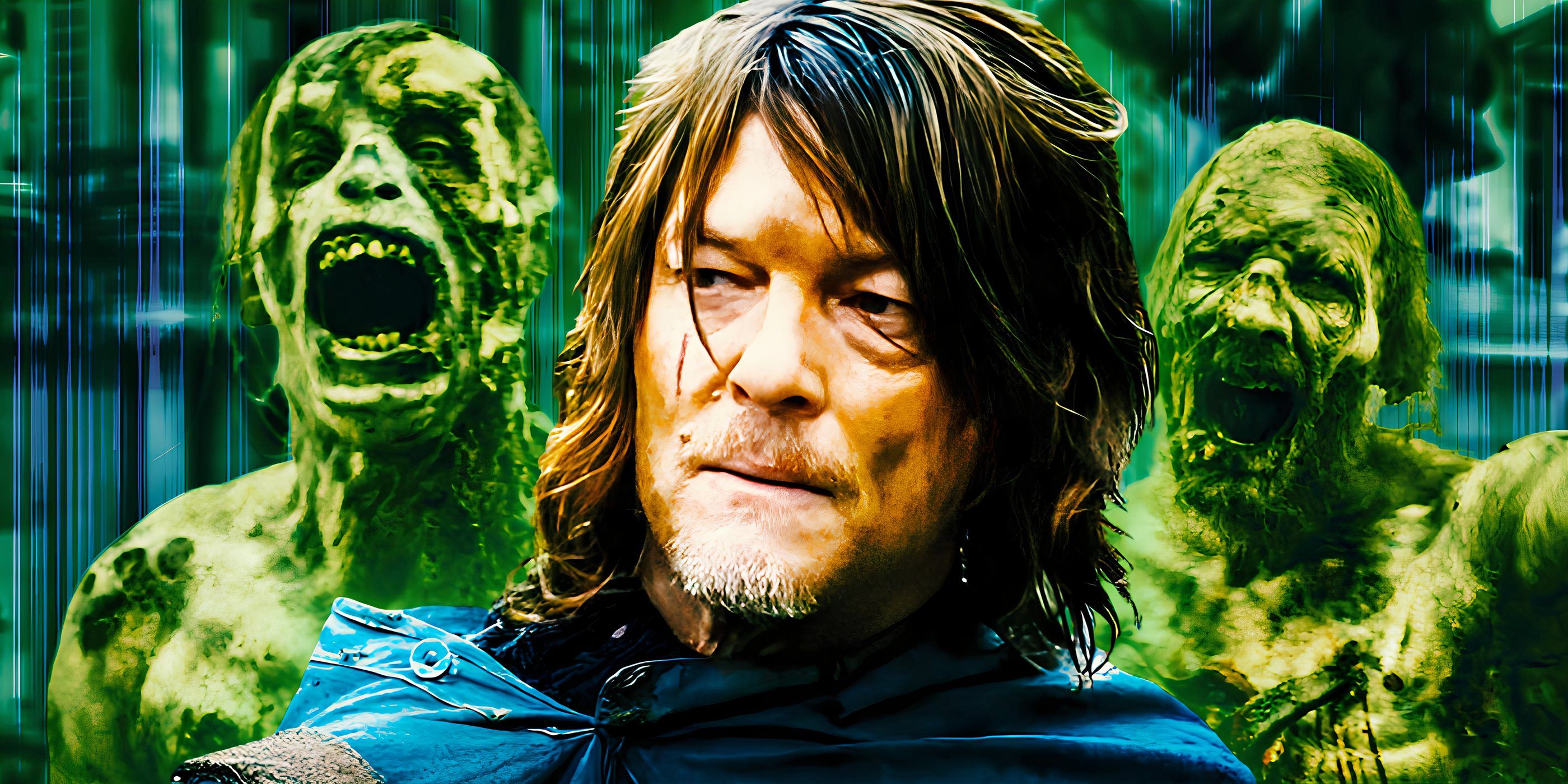 Norman Reedus como Daryl Dixon rodeado de zombies en The Walking Dead: Daryl Dixon