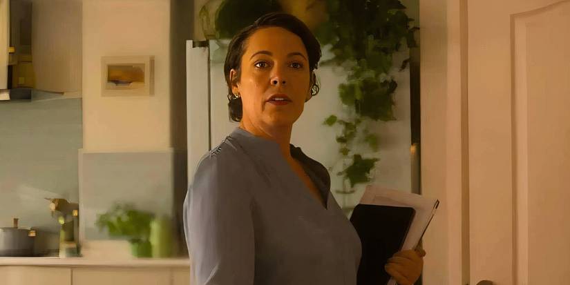 Olivia Colman as Sarah Nelson standing in the kitchen in Heartstopper
